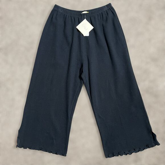 Chalet Pants MEDIUM Cropped 100% Cotton Lettuce Trim Waffle Knit Elastic Waist - Picture 1 of 7